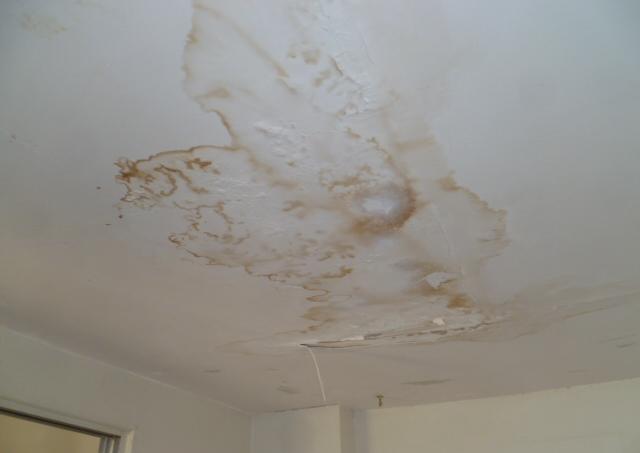 Water Damage on Ceiling with Brown Spots