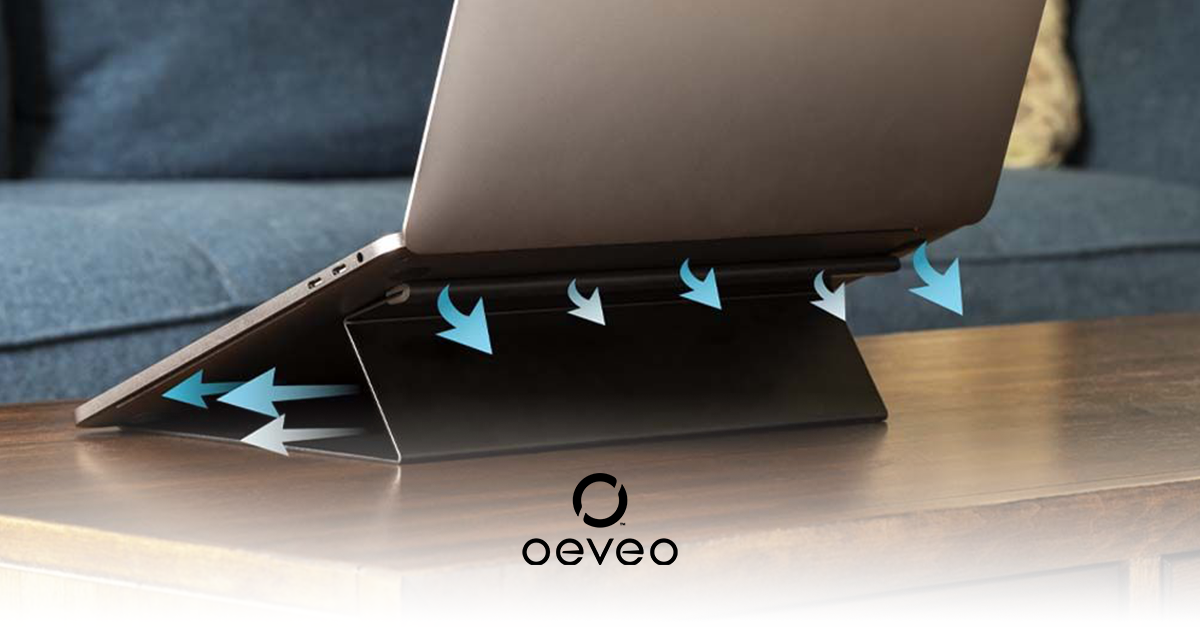 Diagram showing airflow and ventillation with Oeveo Laptop Stand